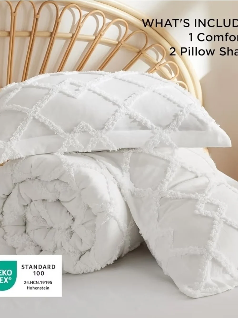 Bedsure Boho Comforter Set Queen - White Tufted Queen Size Comforter, 3 Pieces F